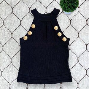 DAIMARAN Manila Crop Top Sleeveless Black Gold Buttons S